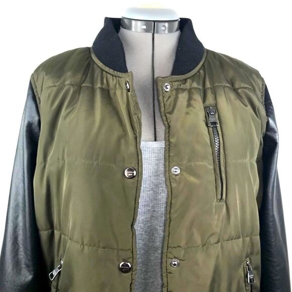Madden Girl Olive Faux Black Leather Puffer Jacket - Picture 4 of 13